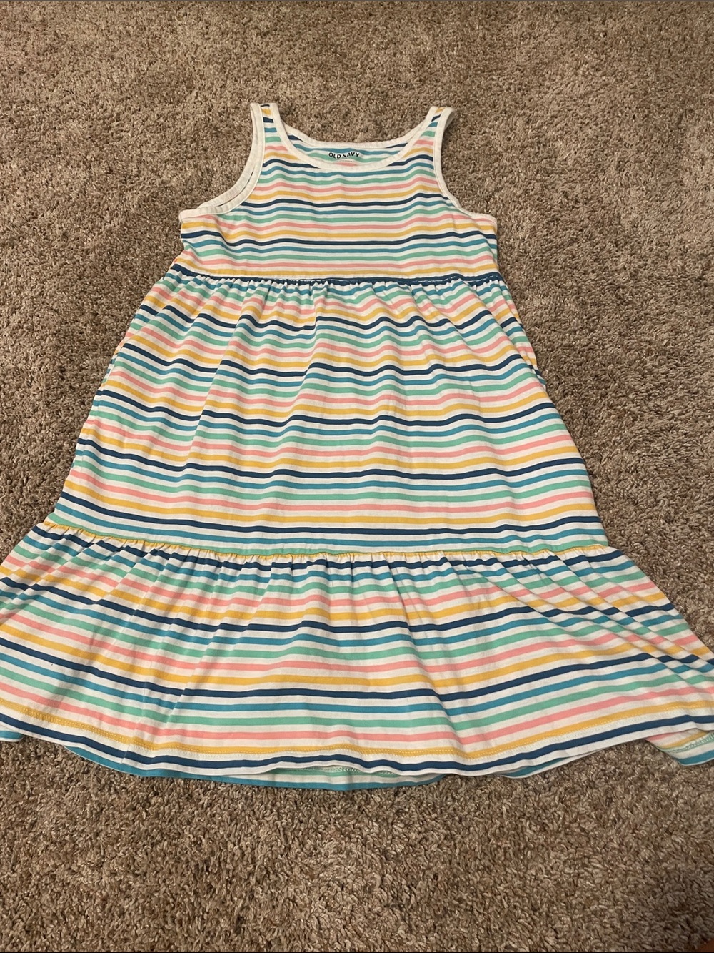 Old Navy Sleeveless Striped Tank Dress - Blue, Pink, Yellow, Green, Cream